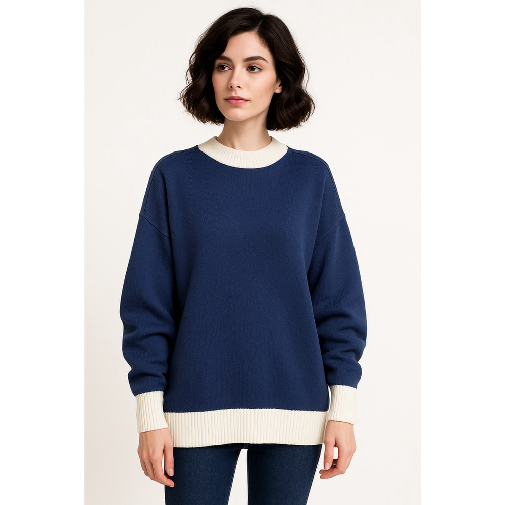 Women’s Zesica Long Sleeve Color Block Ribbed Sweater – Dark Blue – Size S – NWT